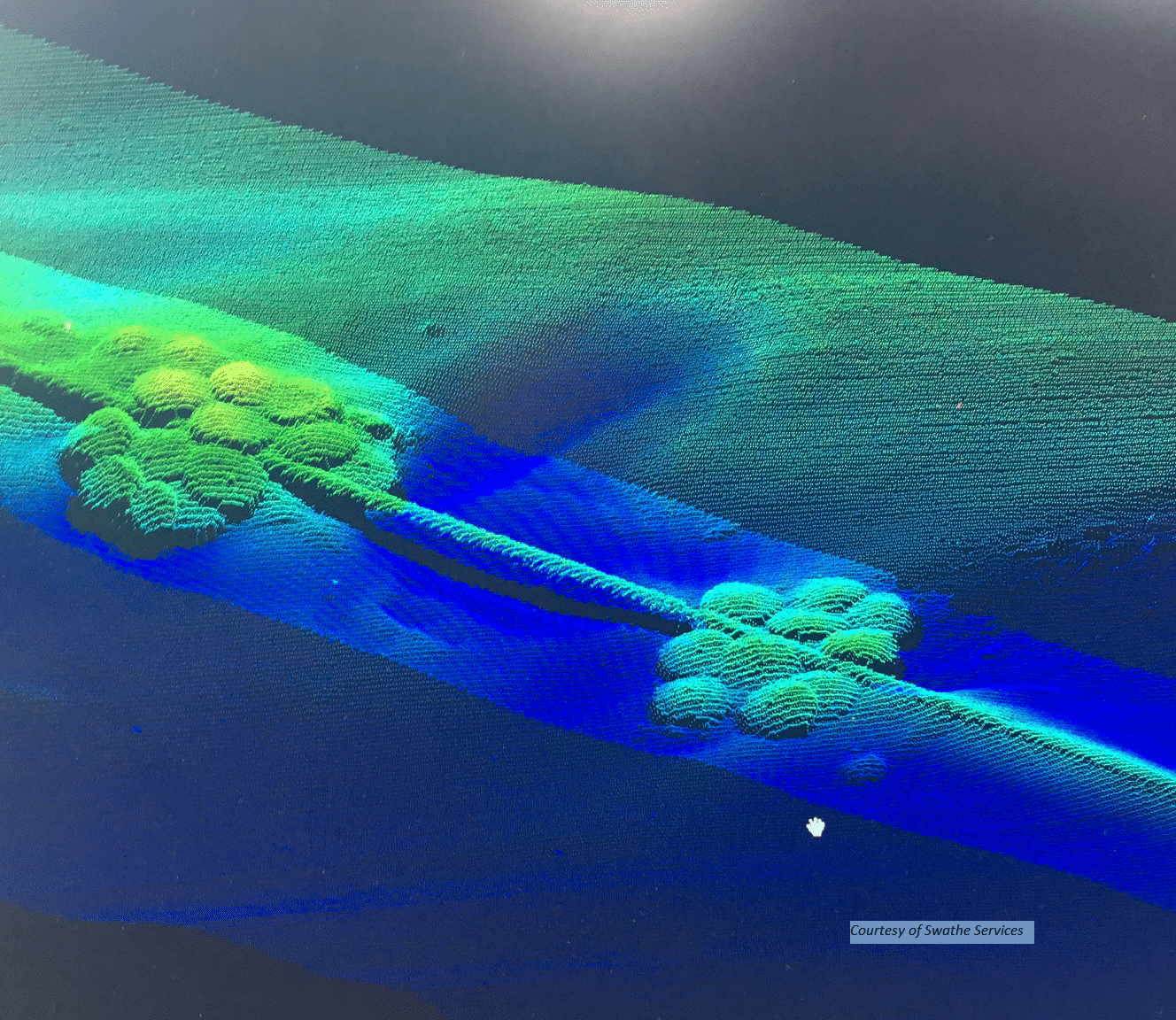 multibeam sonar scanned image of an underwater pipeline